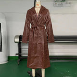IFOMT Winter Faux Leather Long Coats Women Black PU Temperament Casual Versatile Windbreaker Coat High Street Trend Jackets
