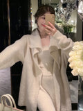 IFOMT Winter Warm Solid Three-piece Suit Women Long Knitted Cardigan + Camisole + Wide Leg Pants Elegant Korean Chic Loose Outwear