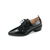 IFOMT  2024 Women's European and American New Spring and Autumn Pointed Leather Lace up Middle Heel Retro Blake Lefu Single Shoes