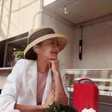 IFOMT New Style Strap Straw Stalk Fashion Sling Sun Hat Women's Spring and Summer Sun Protection Beach Vintage Hepburn Style Straw Hat