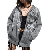 IFOMT Women Y2K Gothic Zip Up Hoodie Vintage Skeleton Graphic Oversized Hoodies Grunge Aesthetic Sweatshirt Jacket Hoodie