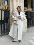 IFOMT Casual White Single-breasted Long Coats Women Loose Turn-down Collar Lantern Sleeve Overcoats Winter Elegant Lady Street Outwear