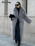 IFOMT Fashion Grey Laple Plush Faux Fur Long Coat Women Thick Warm Long Sleeve Cardigan Coat 2024 Winter New Lady High Street Overwear