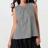 IFOMT y2k Gingham Tank Top for Women Sleeveless Crew Neck Casual Loose Flowy Tunic Blouse Bow Tie Back Summer Shirt Tops