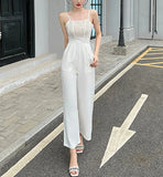 IFOMT Spring Outfit Lace Splicing Jumpsuit Women 2024 Summer New Women's Suspender High Waist White Wide Leg Pants Elegant Evening Party Chic