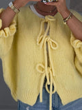 IFOMT Lace Up Knitted Cardigan Top For Women Sexy Cut Out Petal Sleeves Loose Sweater Outwear Female Solid Color Autumn Fashion