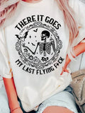 IFOMT Women There It Goes My Last Fck T-Shirt College Daily Tee Retro Dark Academic Casual Print T-shirt Apparel Y2K Top Book Lover