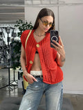 IFOMT Fashion Sleeveless Knitted Cardigan Vests For Women Autumn New Short Sweater Button With Pockets Solid Color Knitted Top