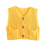 IFOMT Casual Solid Round Neck Knitted Vest Women's Elegant Sleeveless Single-breasted Pocket Vests 2024 Female Commuting Knitwear