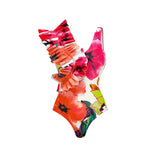 IFOMT 2024 New Flower Printed Ruffle One Piece Women Swimsuit Swimwear with Skirt Ruffle Bathing Suit Monokini Beach Wear Bodysuit