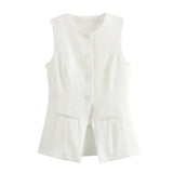 IFOMT Solid Single Breasted Vests Outwear Elegant Office Lady Sleeveless With Pocket Solid Color Loose Female Vest Cardigan New
