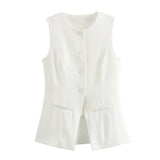 IFOMT Solid Single Breasted Vests Outwear Elegant Office Lady Sleeveless With Pocket Solid Color Loose Female Vest Cardigan New