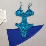 IFOMT Blue Shiny High Waist Bikini,2024 Hollow Out 2 Piece Gauze Skirt Swimsuit,summer Beach Vacation Backless Bathing Suit Swimwear