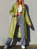IFOMT Winter Faux Leather Long Coats Women Black PU Temperament Casual Versatile Windbreaker Coat High Street Trend Jackets