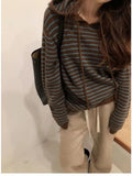 IFOMT Vintage Striped Brown Sweater Women Harajuku Korean Style Knit Tops Hoodies Oversize Casual Pullover Jumper Female