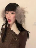 IFOMT Japanese Y2k Fur Coat Women American Retro Brown Knitted Jacket Vintage Korean Style Zipper  Winter 2000s Aesthetics