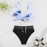 IFOMT Lace Up High Waist Bikini 2024 Woman Swimsuit Women Swimwear Bathing Suit Padded Push Up Floral Print Swimsuit Women Bikini Set