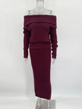 IFOMT Knitted Skirt 2 Piece Set Women's One-Shoulder Long Sleeves Sweater Pullover Elegant Slim Fit Long Skirt Suit Autumn New