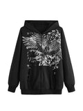 IFOMT Women Y2K Gothic Zip Up Hoodie Vintage Skeleton Graphic Oversized Hoodies Grunge Aesthetic Sweatshirt Jacket Hoodie