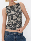 IFOMT Y2k Print Tank Top for Women Sleeveless Aesthetic Camisole Graphic Baby Tees Slim Fitted Strappy Shirts