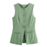 IFOMT Solid Single Breasted Vests Outwear Elegant Office Lady Sleeveless With Pocket Solid Color Loose Female Vest Cardigan New