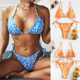 IFOMT Bikini 2024 Women Y2k Two Piece Floral Print Swimsuit Trendy Suspender Lace Up Bikini Swimwear Summer Hawaiian Bathing Suit