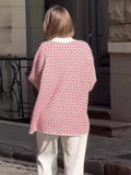 IFOMT Retro Lattice Color Block POLO Collar Knit Cardigan For Women Button Casual Loose Sweater Outwear 2024 New