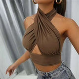 IFOMT y2k Halter Top Women Summer Clothes Solid Color Sleeveless Backless Vest T Shirt 2000s Aesthetic Clothing Streetwear