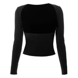 IFOMT Backless Sexy Black T-shirts Women Autumn Long Sleeves Crop Top Casual Streetwear Bodycon Fashion Solid Basic T-shirts Female