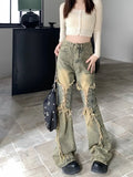 IFOMT Oversize American Retro Straight Casual Pants Y2k Grunge High Waist Loose Wide Leg  2024 New Bell Bottom Jeans Women