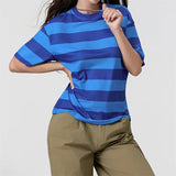 IFOMT Womens Tops Oversized Striped T-Shirts Short Sleeve Crew Neck Color Block Basic Shirt Summer Going Out Tops Tee