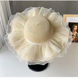 IFOMT Summer Lace Pearl Straw Hat for Women Children Korea Cute Large Brim Sun Hat Sweet Sunscreen Casual Cap Holiday Beach Cap