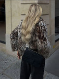 IFOMT Fashion Leopard Faux Fur Women Jacket Vintage Long Sleeves Turn-down Collar Female Cardigan 2024 Winter Loose Warm Lady Coats