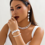 IFOMT 3Pcs/Set Kpop Multilayer Baroque Imitation Pearl Chain Necklace Bracelet Earring Wedding Bridal Goth Bohemia Jewelry Set Women