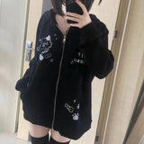 IFOMT Harajuku Gray Cat Ears Hoodie Coat Women Autumn Winter New Mid-length Loose Sweatshirts Y2k Long Sleeve Zipper Tops Mujer