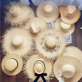 IFOMT New Women Summer Natural Raffia Hat Girl Fashion Ribbon Floppy Shading Panama Wide Brim Sun Hats Vacation Travel Beach Straw Hat