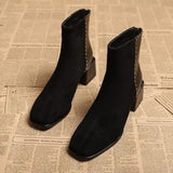 IFOMT Rivets Middle Heel Short Boots Padded Autumn and Winter Hundred with Frosted High-heeled Winter Shoes Thick with Women's Boots