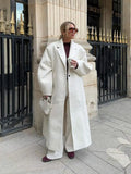 IFOMT Casual White Single-breasted Long Coats Women Loose Turn-down Collar Lantern Sleeve Overcoats Winter Elegant Lady Street Outwear