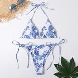 IFOMT sexy floral print micro bikini blue and white porcelain bikini swimwear swimsuit women biquini thong bikini set bathing suits