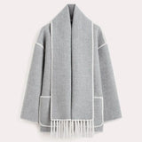 IFOMT Tassel Splice Coats For Women Fashion Long Sleeve Pocket Coat With Scarf Autumn Winter Street Elegant Warm Lady Jacket