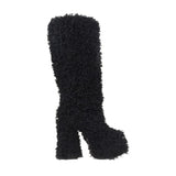 IFOMT Curly Hair Upper Platform Knee High Boots Block Heels Sweet Plush Round Toe Winter Customized Color Shoes Women Casual Footwear