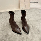 IFOMT Leopard Women Ankle Boots Fashion Pointed Toe Short Booties Designer Thin High Heels Stripper Shoes Botas Mujer