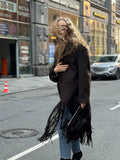 IFOMT Women Fashion Brown Tassels Patchwork Woolen Overcoat Elegant Turn-down Collar With Pocket Long Coats Autumn New High Streetwear