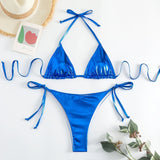 IFOMT Sexy Metallic Halter Bikinis Sets Lace Up Triangle Tie Side Bikini 2024 Swimsuit Women Swimwear Brazilian Female Bathing Suits