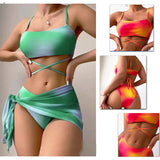 IFOMT Sexy Womens 3 Pieces Bikini Set Tie Dye Swimsuit Beachwear 2024 Summer Fashion Push Up Comfortable Mesh Skirt Suit for Ladies