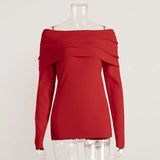 IFOMT Women's Sweater Pullovers Long Sleeve Knitted One-Shoulder Sexy Slim Top Solid Color Autumn Winter 2024 Fashion Casual