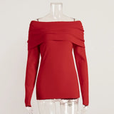 IFOMT Women's Sweater Pullovers Long Sleeve Knitted One-Shoulder Sexy Slim Top Solid Color Autumn Winter 2024 Fashion Casual