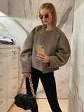 IFOMT Women Fashion Turn-down Collar Woolen Short Coat Elegant White Oversize Long Sleeve Jacket Fashion Commute Street Outerwear