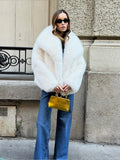 IFOMT Elegant White Big Lapel Faux Fur Coat For Women 2024 New Winter Fur Plush Fluffy Short Jacket Female Warm High Street Outerwear