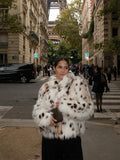 IFOMT Fashion Leopard Print Fluffy Faux Fur Coat For Women Loose Long Sleeve Lapel Short Jacket Luxury Thick High Street Outerwear